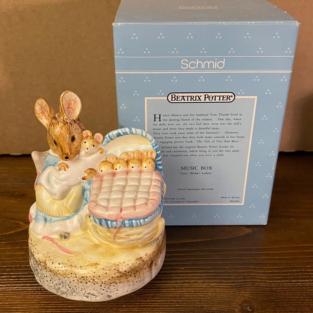 Vintage 1990 Schmid "Hunca Munca" Rotating Music Box "Brahm's Lullaby" #262-029